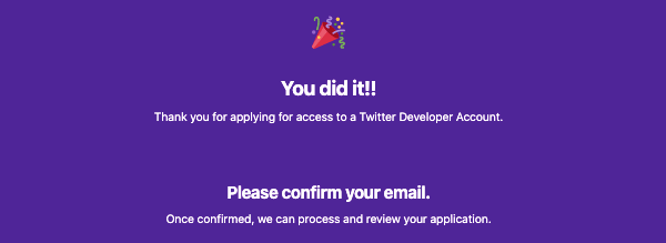 Twitter developer account email confirmation